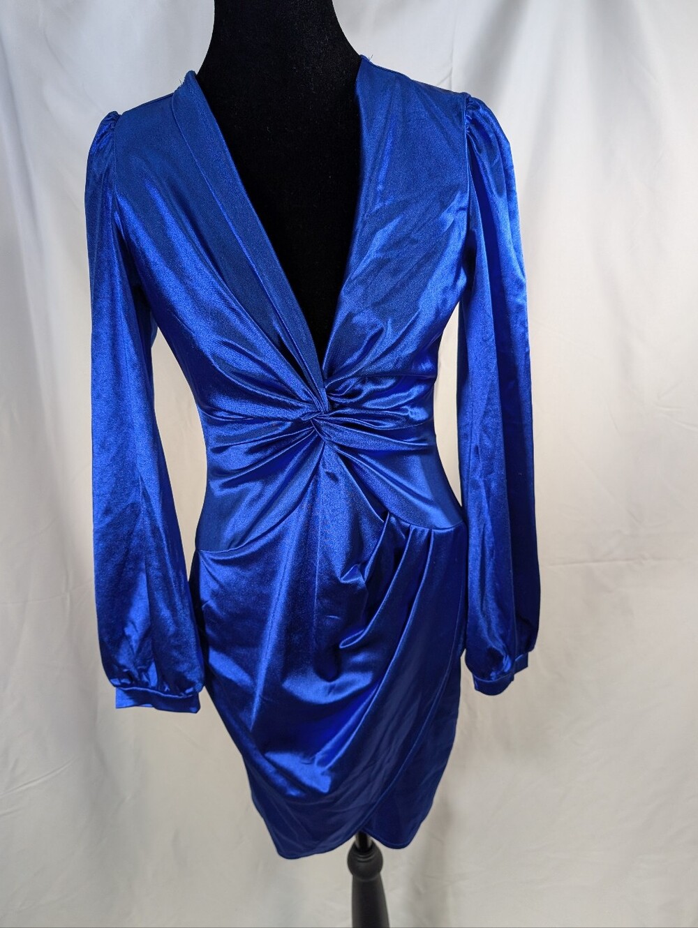 Vintage Women's Royal Blue Twist-Front Satin Dress